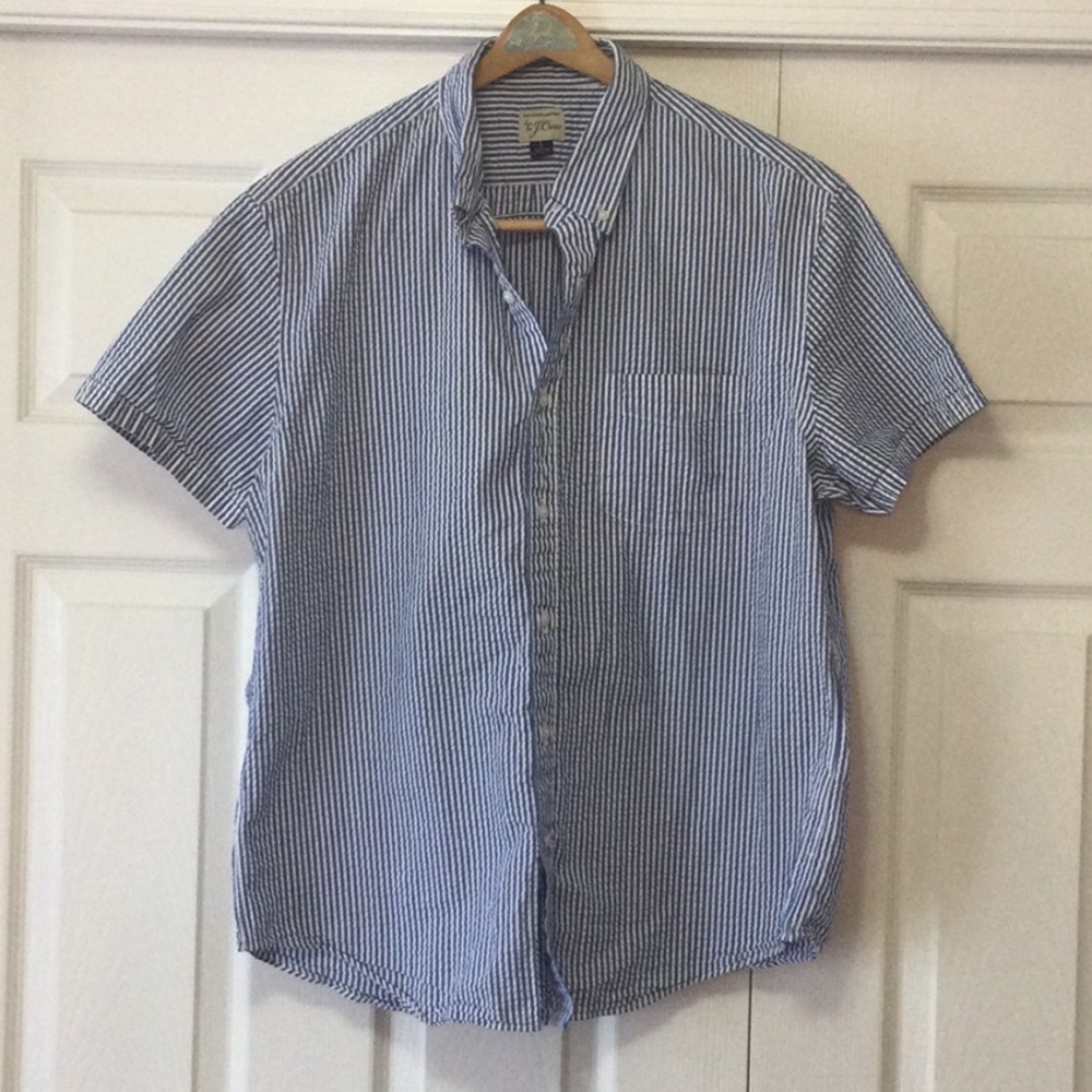 J. Crew Blue Striped Men's short sleeved  button down shirt